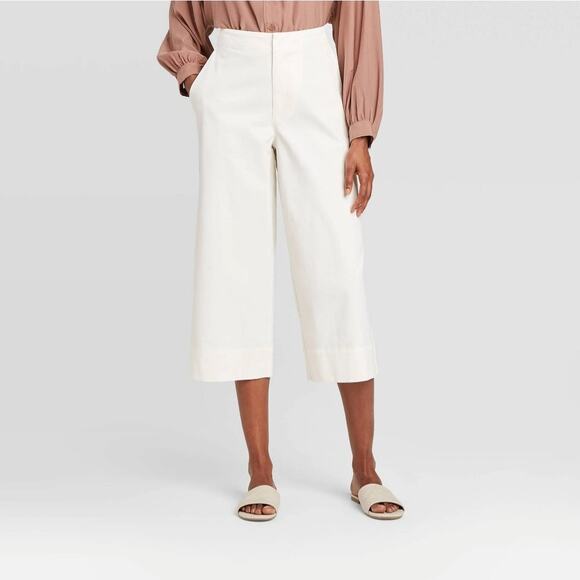 Prologue Womens Size 8 High-Rise Cropped Wide Leg Pants Off-White W/ Pockets New - Picture 1 of 9